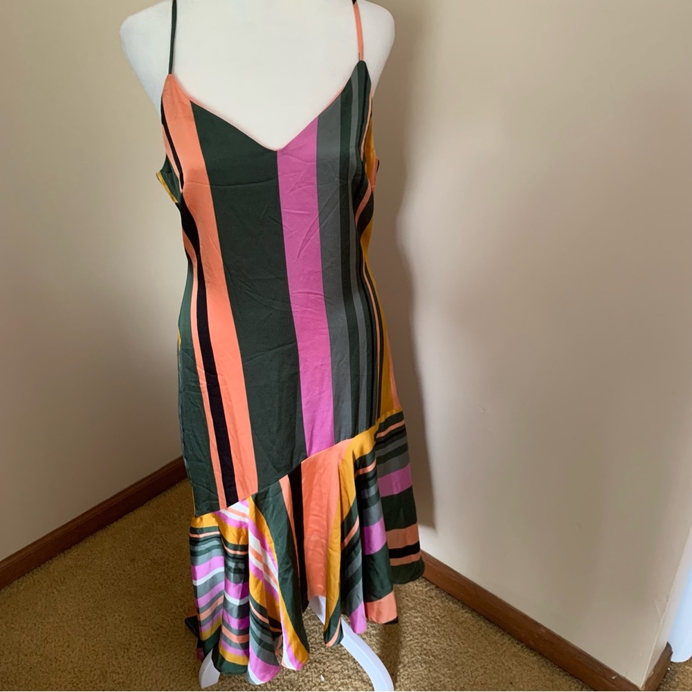 Lost + Wander Silky Slip Striped Dress Asymmetrical Hem Size Medium NWT